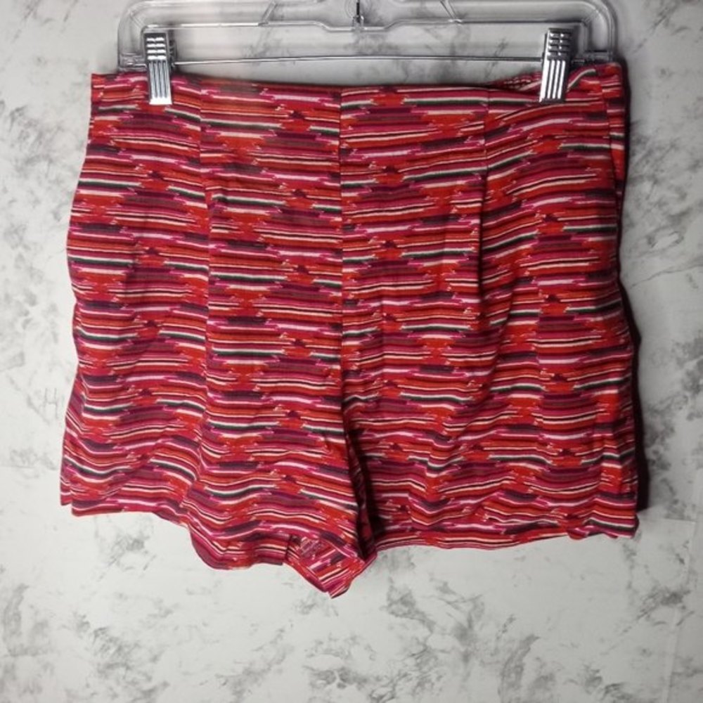 LOFT red white pink multi-color rayon linen pull on shorts S